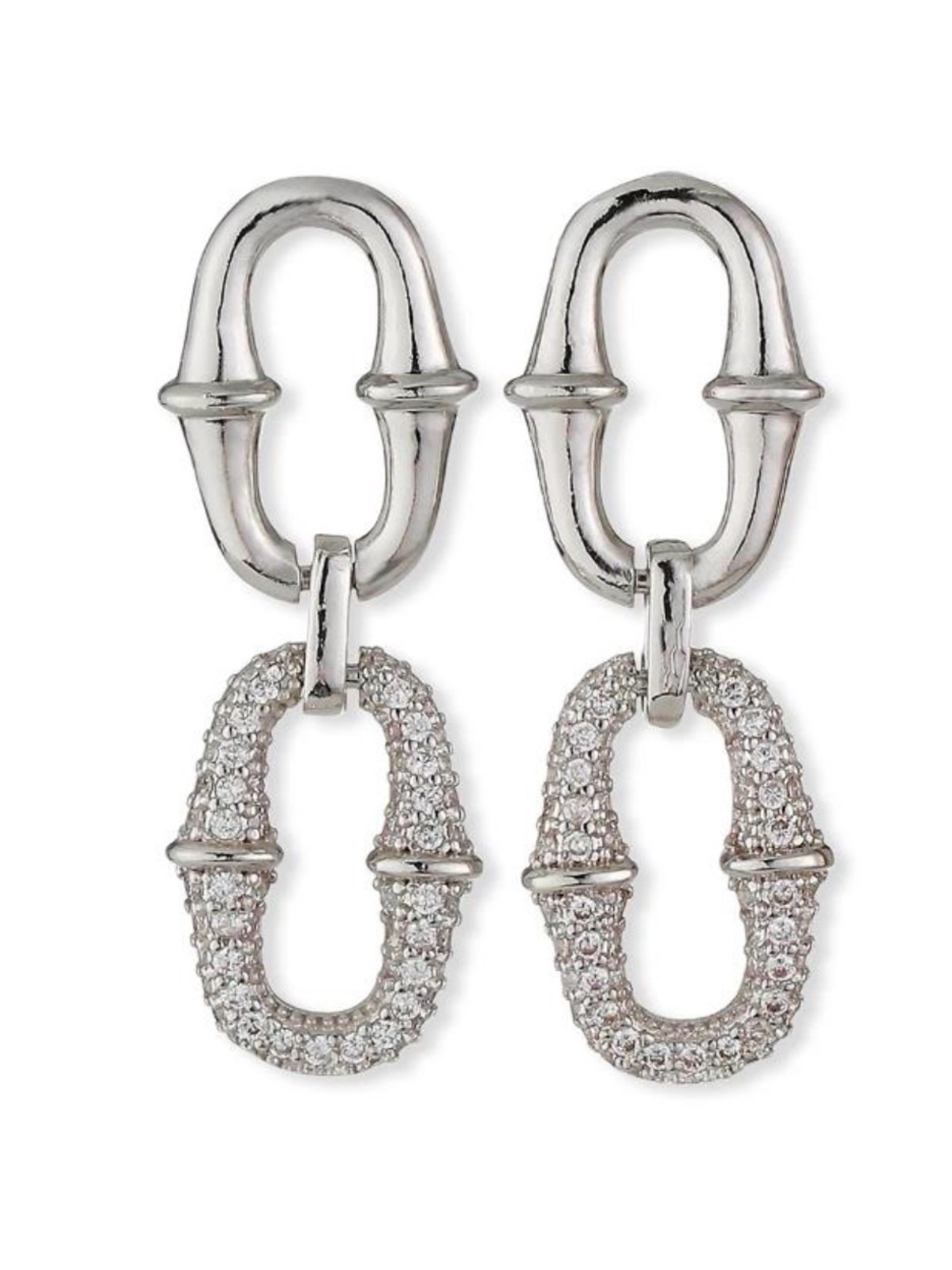 NEW! 14k White Gold Plated Pavé Double Chain Link Drop Earrings